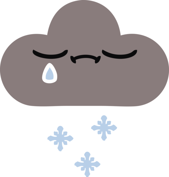 Bir insan tarafından çizilen fırtına kar bulutunun düz renkli retro karikatürü