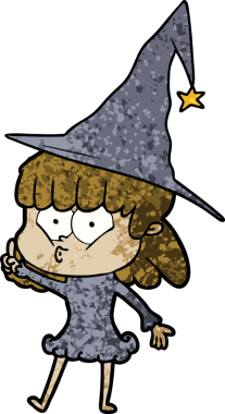 Bir insan tarafından çizilmiş karikatür ıslık çalan cadı kız.