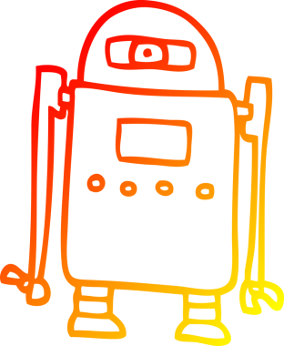 Bir insan tarafından çizilen çizgi film robotunun sıcak çizgi çizimi