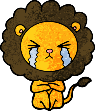 Bir insan tarafından çizilmiş, ağlayan bir aslan.