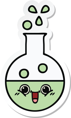 Bir insan tarafından çizilmiş şirin bir çizgi film test tüpünün çıkartması.