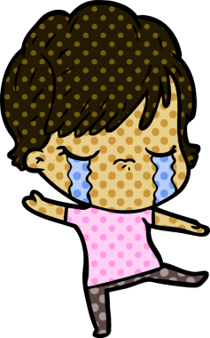 Bir insan tarafından çizilmiş ağlayan çizgi film kadını.