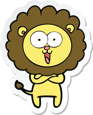 Bir insan tarafından çizilmiş mutlu bir aslanın çıkartması.