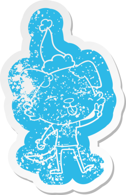 Bir insan tarafından çizilmiş noel baba şapkası takan köpek çıkartması.