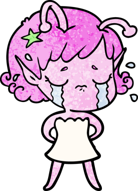 Bir insan tarafından çizilmiş ağlayan uzaylı kız çizgi filmi.