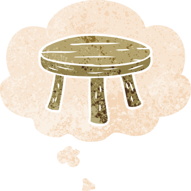 Düşünce baloncuklu çizgi film küçük tabure grunge sıkıntılı retro dokuma tarzı bir insan tarafından çizilmiş