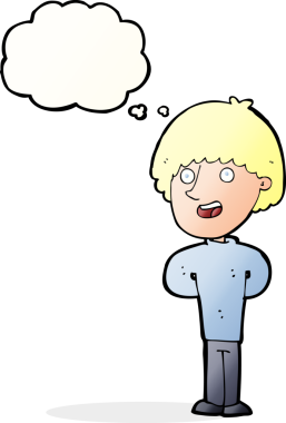 Bir insan tarafından çizilmiş düşünce balonlu mutlu adam çizgi filmi.