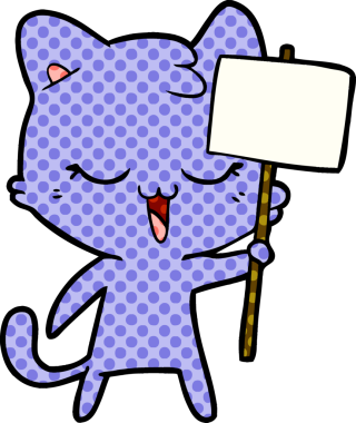 Bir insan tarafından çizilmiş mutlu çizgi film kedisi.