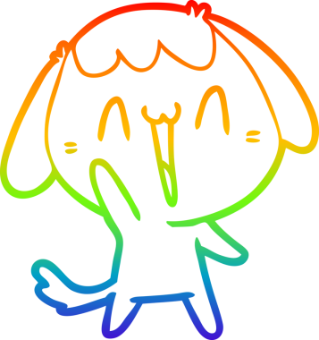 Gökkuşağı gradyan çizimi. Bir insan tarafından çizilmiş şirin bir köpek çizimi.