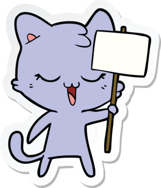 Bir insan tarafından çizilmiş mutlu çizgi film kedisinin çıkartması.