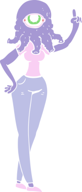 Bir insan tarafından çizilmiş düz renkli uzaylı kadın çizimi.