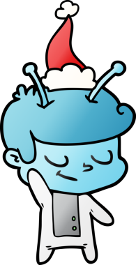 Bir insan tarafından çizilmiş Noel Baba şapkası giyen bir uzay adamının gradyan çizimi.