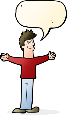 Bir insan tarafından çizilmiş konuşma balonlu mutlu adam çizgi filmi.