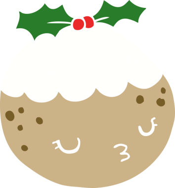 Bir insan tarafından çizilmiş düz renk çizgi film Noel pudingi.