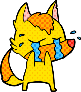 Bir insan tarafından çizilmiş üzgün küçük tilki çizgi film karakteri.