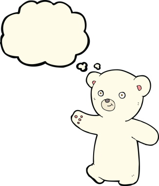 Bir insan tarafından çizilmiş düşünce baloncuklu kutup ayısı yavrusu.