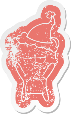 Sıkıcı ayı çizgi filmi. Bir insan tarafından çizilmiş Noel Baba şapkası.