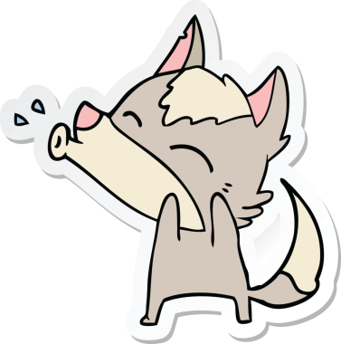 Bir insan tarafından çizilmiş uluyan kurt çizgi filminin çıkartması.