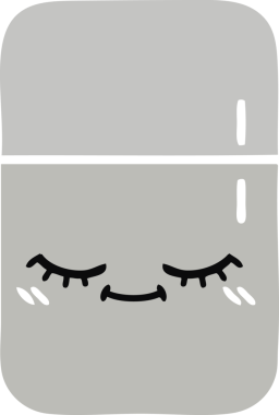 Bir insan tarafından çizilmiş bir buzdolabının düz renkli retro karikatürü