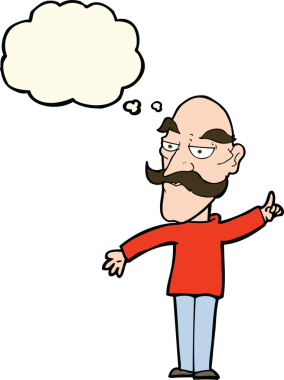 Bir insan tarafından çizilmiş düşünce baloncuğuyla hikaye anlatan yaşlı adam çizgi filmi.