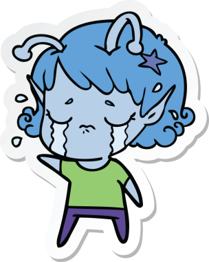 Bir insan tarafından çizilmiş ağlayan uzaylı bir kızın çıkartması.