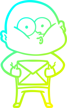 Bir insan tarafından çizilmiş, kel bir adamın soğuk çizgi çizimi.