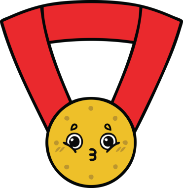 Bir insan tarafından çizilmiş altın madalyanın sevimli karikatürü.