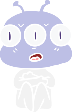 Düz renkli karikatür. Bir insan tarafından çizilmiş üç gözlü uzaylı.