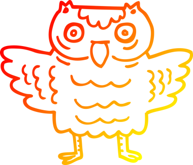 Bir insan tarafından çizilmiş komik bir baykuşun sıcak çizgi çizimi