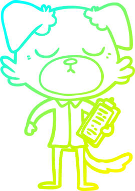 Bir insan tarafından çizilmiş ofis tişörtü giyen sevimli bir köpeğin çizimi.