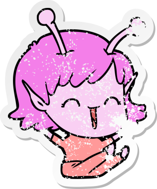 Bir insan tarafından çizilmiş uzaylı bir kızın kederli çıkartması.