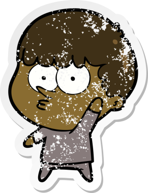 Bir insan tarafından çizilmiş meraklı bir çocuğun sıkıntılı çıkartması.