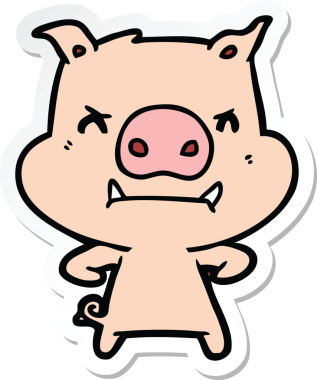 Bir insan tarafından çizilmiş kızgın çizgi film domuzu çıkartması.