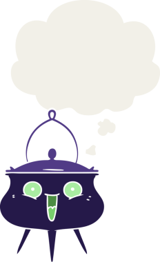 Cadılar bayramı cadılar bayramı karikatürü. Düşünce baloncuğu insan tarafından çizilmiş.