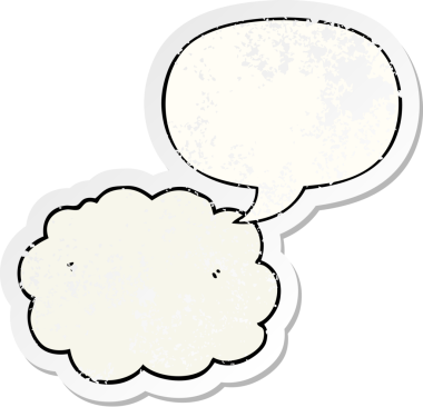 Konuşma baloncuğu olan karikatür bulutu bir insan tarafından çizilmiş sıkıntılı eski bir çıkartma