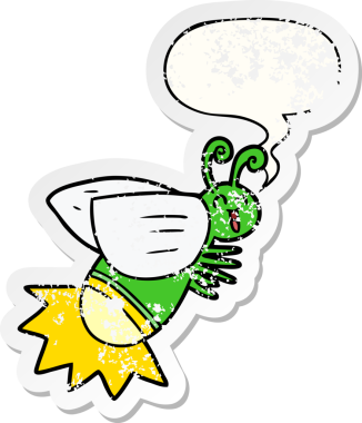 karikatür parlayan böceği konuşma baloncuğu bir insan tarafından çizilmiş sıkıntılı eski bir çıkartma