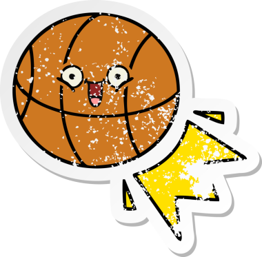 Bir insan tarafından çizilmiş şirin bir basketbol topunun sıkıntılı çıkartması.