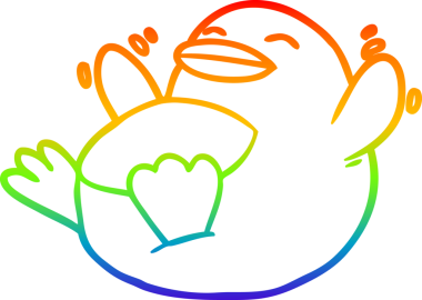 Bir insan tarafından çizilmiş mutlu bir penguen çizgi çizimi.