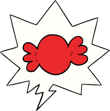 Bir insan tarafından çizilmiş konuşma balonuyla sarılmış şekerler.