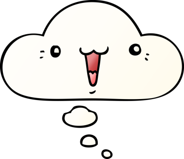 Bir insan tarafından çizilmiş yumuşak eğimli düşünce baloncuğu ile sevimli çizgi film yüzü