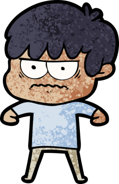 Bir insan tarafından çizilmiş sinirli çizgi film çocuğu.