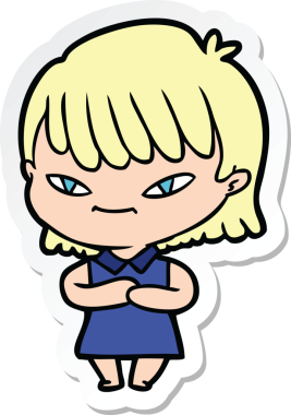 Bir insan tarafından çizilmiş bir karikatür kadının çıkartması.