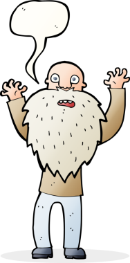 Bir insan tarafından çizilmiş, sakallı, karikatürden korkan yaşlı adam.