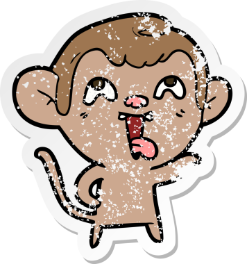 Bir insan tarafından çizilmiş çılgın bir çizgi maymunun sıkıntılı çıkartması.