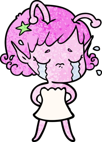 Bir insan tarafından çizilmiş ağlayan uzaylı kız çizgi filmi.