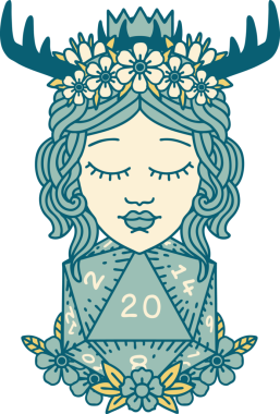 Retro Dövme Tarzı İnsan Druid Bir insan tarafından çizilmiş doğal yirmi zar ile