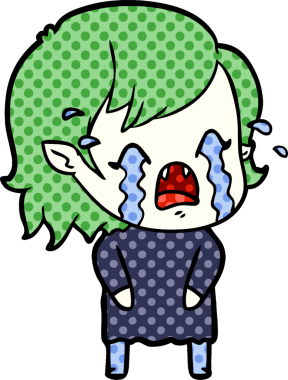 Bir insan tarafından çizilmiş ağlayan vampir kız çizgi filmi.