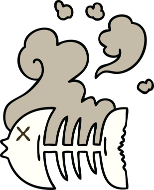 Bir insan tarafından çizilmiş garip bir karikatür ölü balık iskeleti.