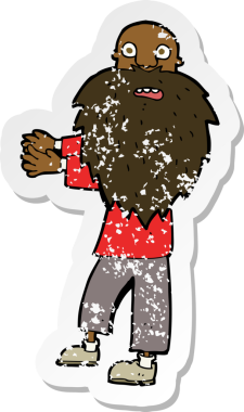 Bir insan tarafından çizilmiş sakallı yaşlı bir adamın retro sıkıntılı çıkartması.