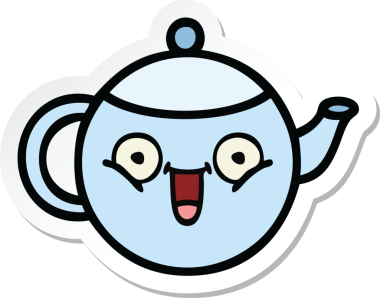 Bir insan tarafından çizilmiş şirin bir çaydanlığın çıkartması.